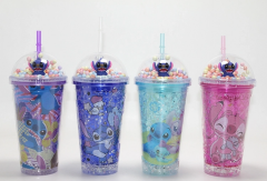 Sevimli Stitch Işıklı Pipetli Pullu Suluk & Bardak 400 Ml  Alk4704