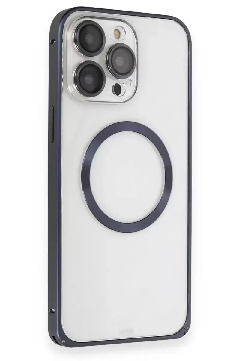 Joko Apple İphone 15 Pro Max Kılıf Metal Bumper Magneticsafe Kapak - Lacivert