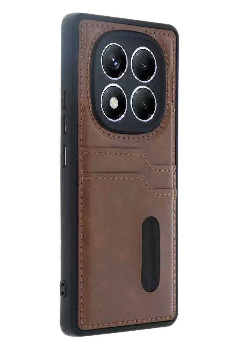 Newface Xiaomi Redmi Note 14 Pro 4g Kılıf Sara Kartvizitli Deri Kılıf - Taba