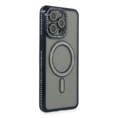 İphone 14 Pro Kılıf Joke Simli Magneticsafe Kılıf - Lacivert
