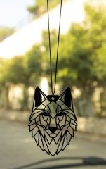 Araba Dikiz Aynası Süs Mdf Ahşap Kurt Temalı Oto Dekor 12 x 8 Siyah Renk