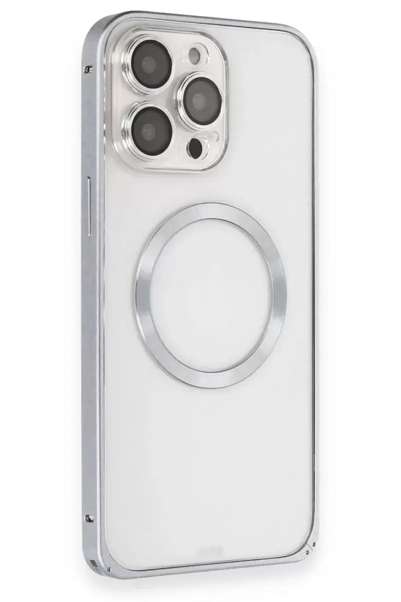 Joko Apple İphone 15 Pro Max Kılıf Metal Bumper Magneticsafe Kapak - Gri