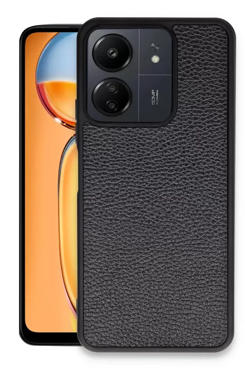 Newface Xiaomi Redmi 13c Kılıf Aras Deri Kapak - Siyah