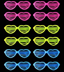 Retro Neon Fosforlu Kalp Panjur Gözlük - 12 Adet