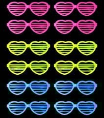 Retro Neon Fosforlu Kalp Panjur Gözlük - 12 Adet