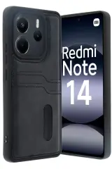 Newface Xiaomi Redmi Note 14 4g Kılıf Sara Kartvizitli Deri Kılıf - Siyah