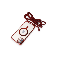 İphone 12 Kılıf Divo Lazer Askılı Magsafe Kapak - Kırmızı