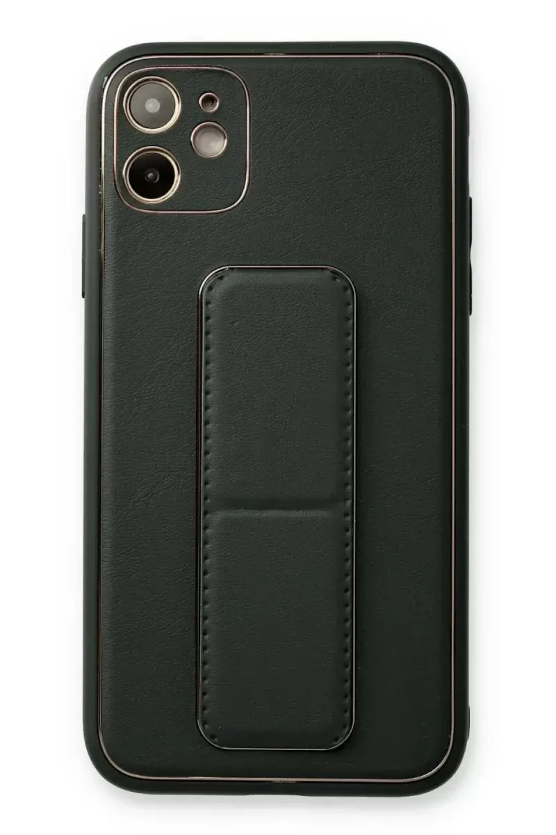 Newface İphone 12 Kılıf Coco Deri Standlı Kapak - Füme