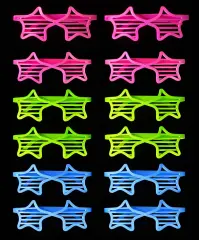 Retro Neon Fosforlu Yıldız Panjur Gözlük - 12 Adet