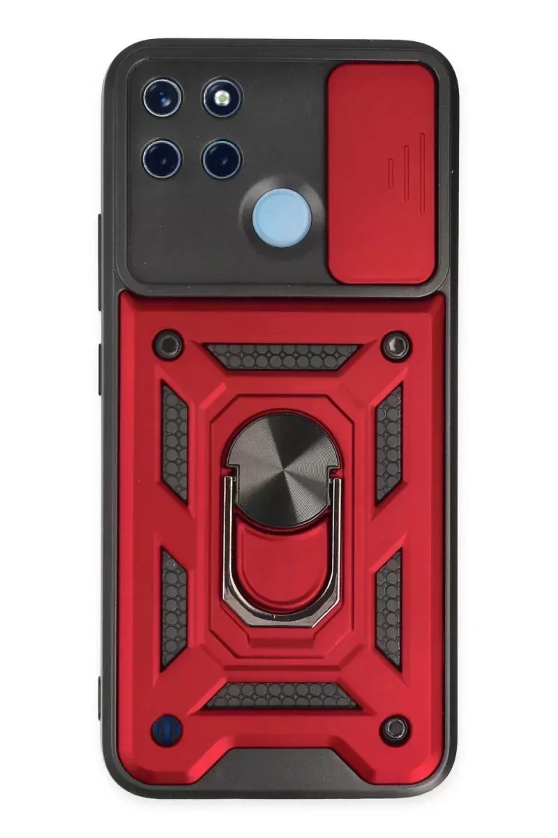 Newface Realme C25y Kılıf Pars Lens Yüzüklü Silikon - Kırmızı
