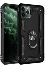 Newface İphone 11 Pro Kılıf Sofya Yüzüklü Silikon Kapak - Siyah