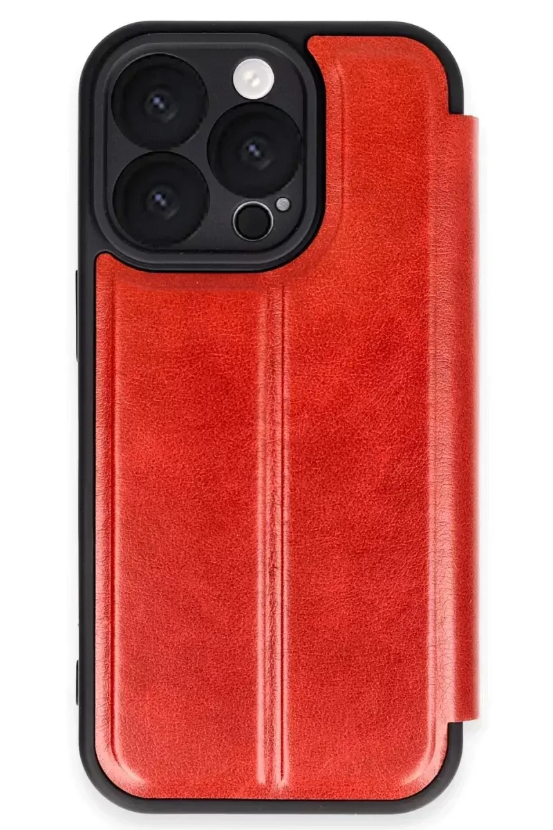 Newface İphone 16 Pro Max Kılıf Flip Cover - Kırmızı