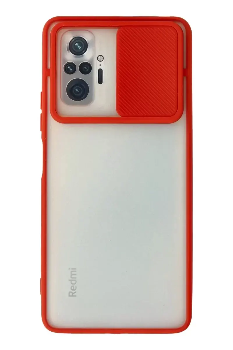 Newface Xiaomi Redmi Note 10 Pro Kılıf Palm Buzlu Kamera Sürgülü Silikon - Kırmızı