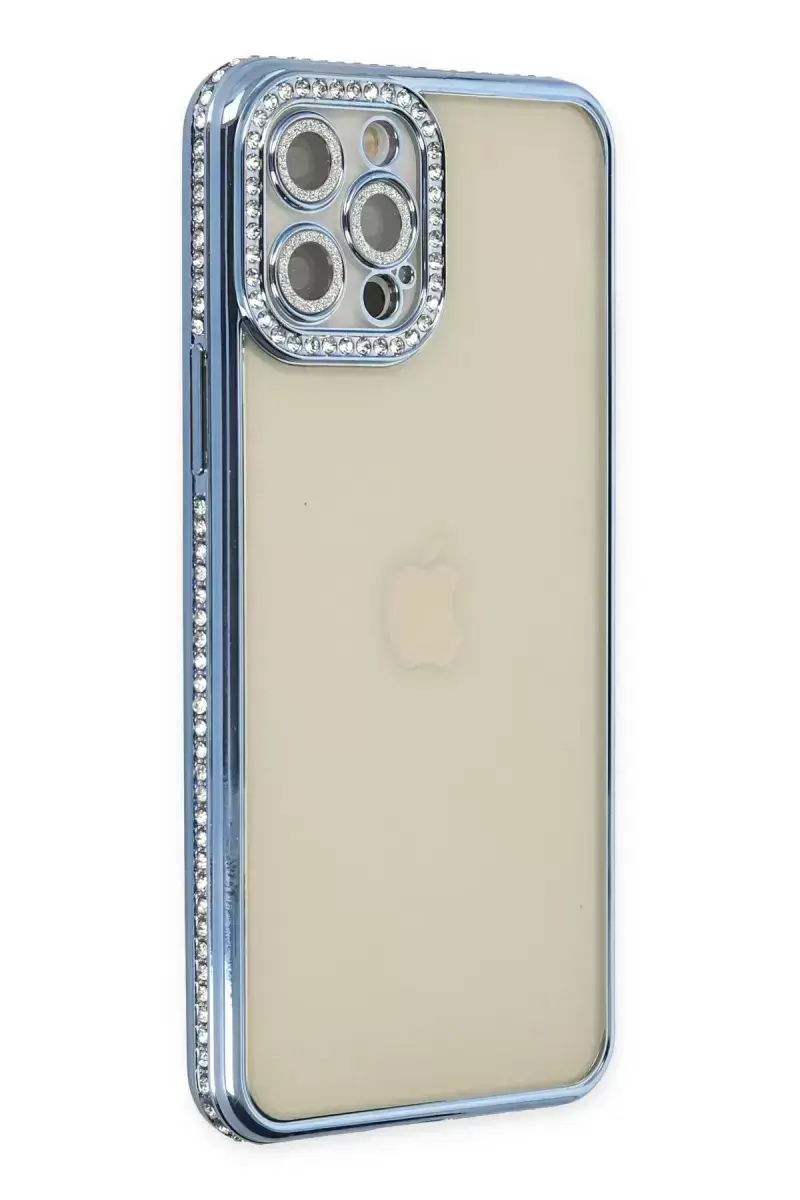 Newface İphone 12 Pro Kılıf Joke Taşlı Silikon - Mavi