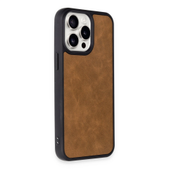 İphone 14 Pro Max Kılıf Aras Deri Kapak - Taba