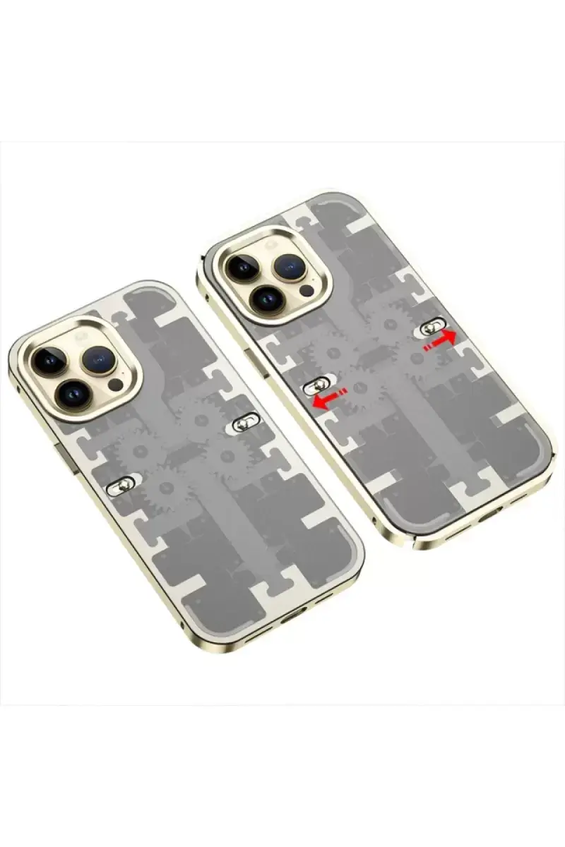 Newface Apple İphone 13 Pro Max Kılıf Mekanik Bumper Kapak - Gold