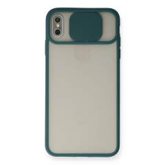 İphone X Kılıf Palm Buzlu Kamera Sürgülü Silikon - Yeşil