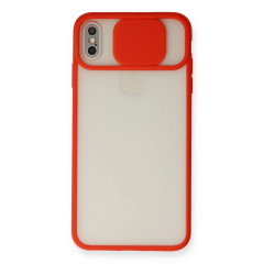 İphone X Kılıf Palm Buzlu Kamera Sürgülü Silikon - Kırmızı
