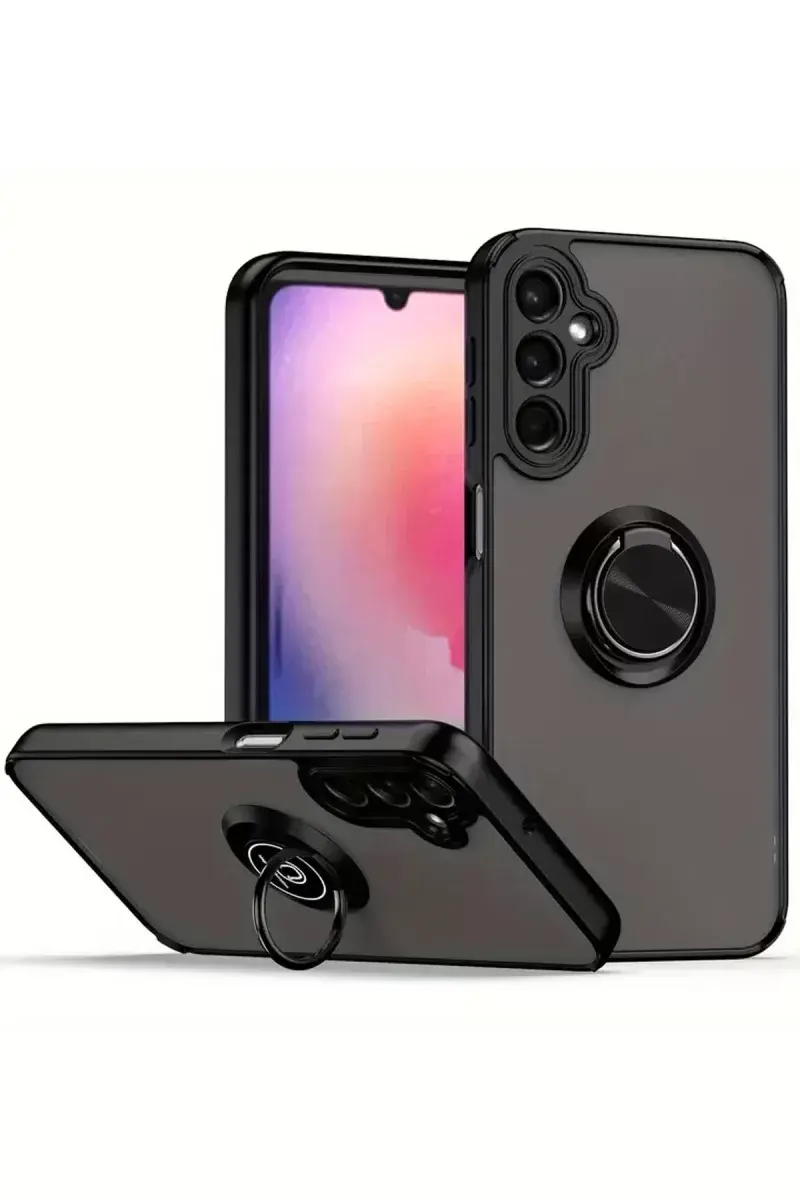 Newface Samsung Galaxy A56 Kılıf Montreal Yüzüklü Silikon Kapak - Siyah