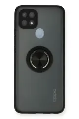 Newface Oppo A15 Kılıf Montreal Yüzüklü Silikon Kapak - Siyah