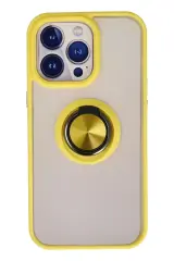 Newface İphone 15 Pro Kılıf Montreal Yüzüklü Silikon Kapak - Sarı