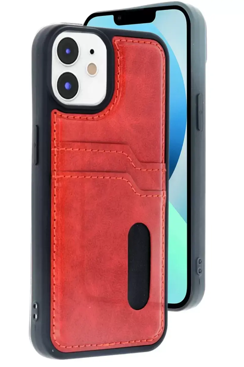 Newface Apple İphone 11 Kılıf Sara Kartvizitli Deri Kılıf - Kırmızı