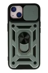 Newface Apple İphone 14 Kılıf Pars Lens Yüzüklü Silikon - Yeşil