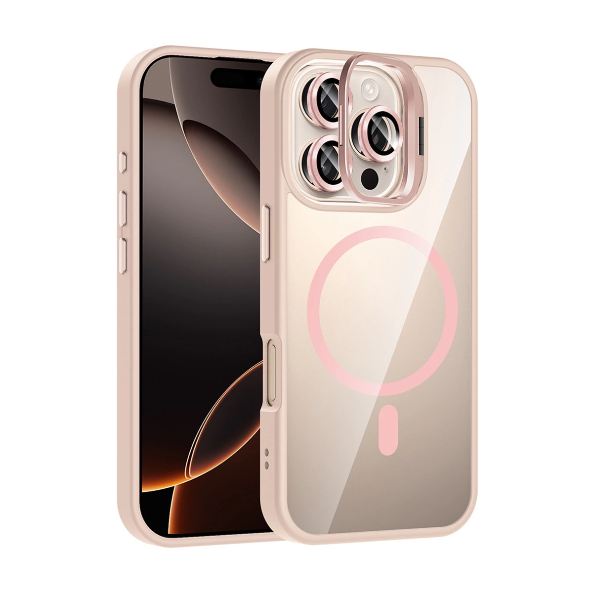 Joko  İphone 16 Pro Remim Lensli Magsafe Standlı Kapak - Pembe