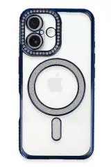 Newface İphone 16 Kılıf Joke Simli Magneticsafe Kılıf - Lacivert