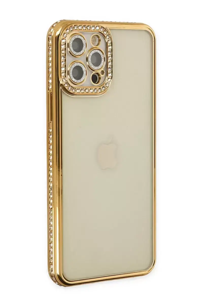 Newface İphone 12 Pro Kılıf Joke Taşlı Silikon - Gold