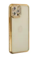 Newface İphone 12 Pro Kılıf Joke Taşlı Silikon - Gold