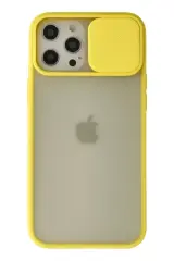 Newface İphone 12 Pro Max Kılıf Palm Buzlu Kamera Sürgülü Silikon - Sarı