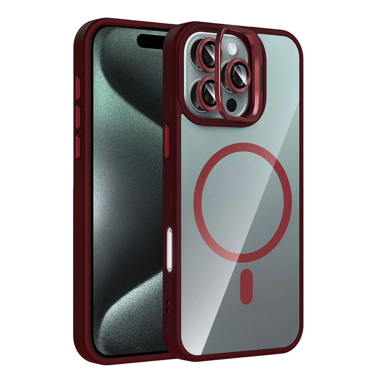 Joko  İphone 16 Pro Max Remim Lensli Magsafe Standlı Kapak - Bordo