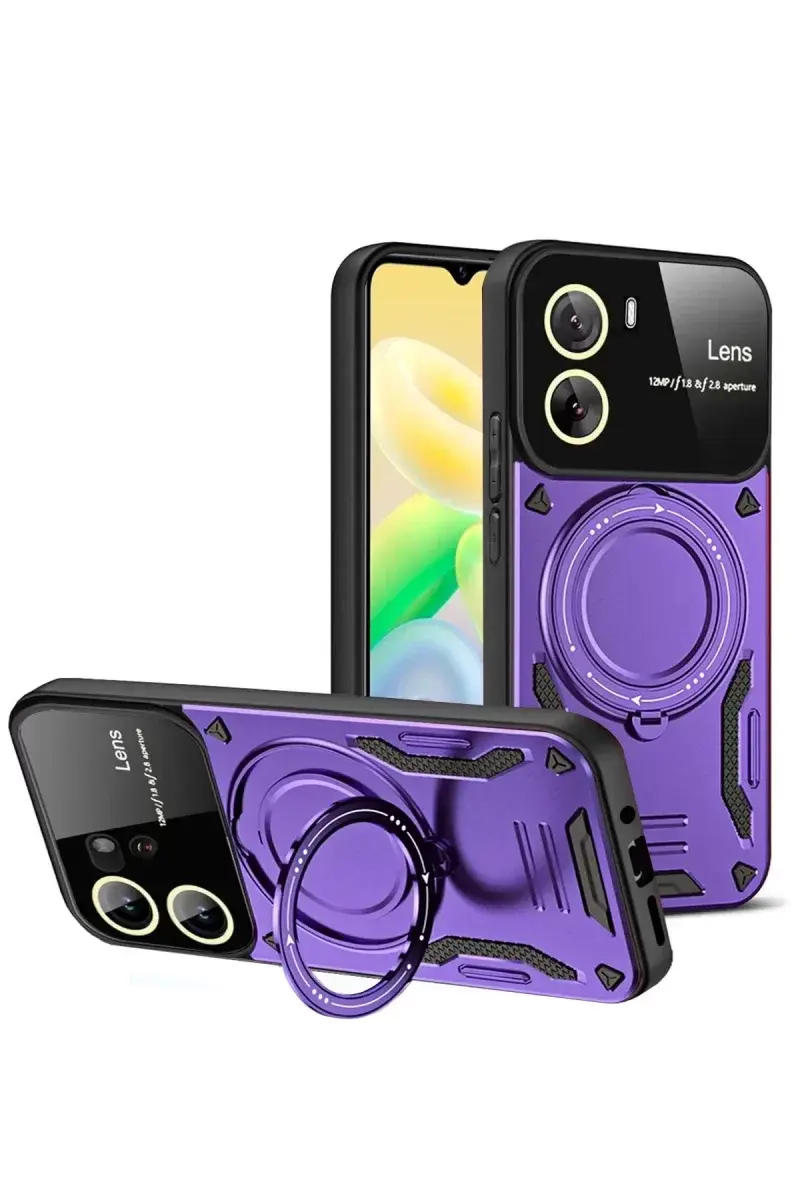 Newface Vivo Y16 Kılıf Joy Lens Standlı Kapak - Mor