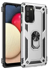 Newface Samsung Galaxy A03s Kılıf Sofya Yüzüklü Silikon Kapak - Gümüş