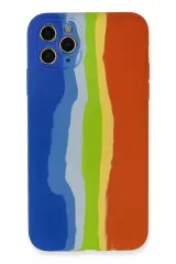 Newface İphone 11 Pro Kılıf Ebruli Lansman Silikon - Mavi-turuncu