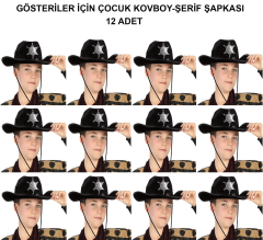 Kovboy Şerif Şapkası Siyah 12 Adet - Kostüm, Parti Ve Gösteri Şapkası