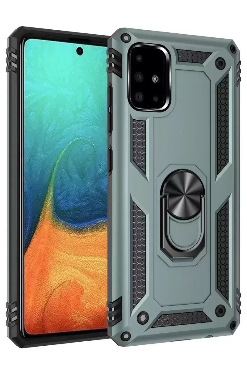 Newface Samsung Galaxy A71 Kılıf Sofya Yüzüklü Silikon Kapak - Yeşil