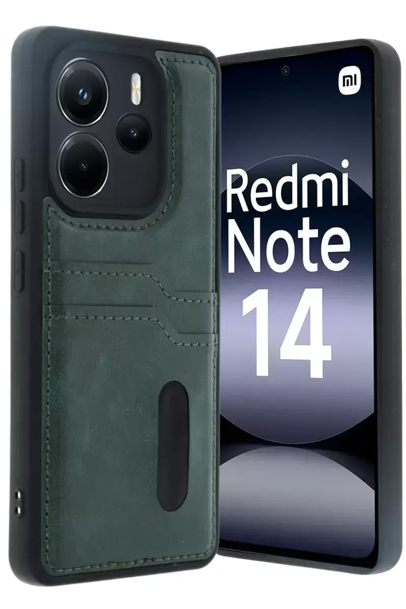 Newface Xiaomi Redmi Note 14 4g Kılıf Sara Kartvizitli Deri Kılıf - Koyu Yeşil