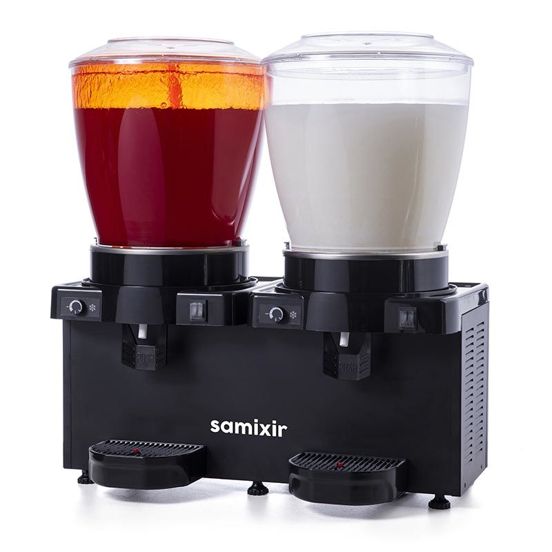 Panaromik Analog Twin Soğuk İçecek Dispenseri, 22+22 L, Fıskiyeli ve Karıştırıcılı, Siyah