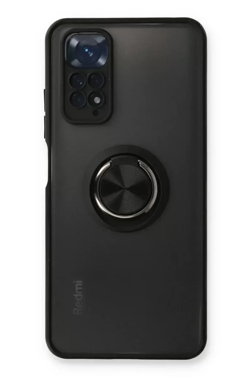 Newface Xiaomi Redmi Note 11 Kılıf Montreal Yüzüklü Silikon Kapak - Siyah