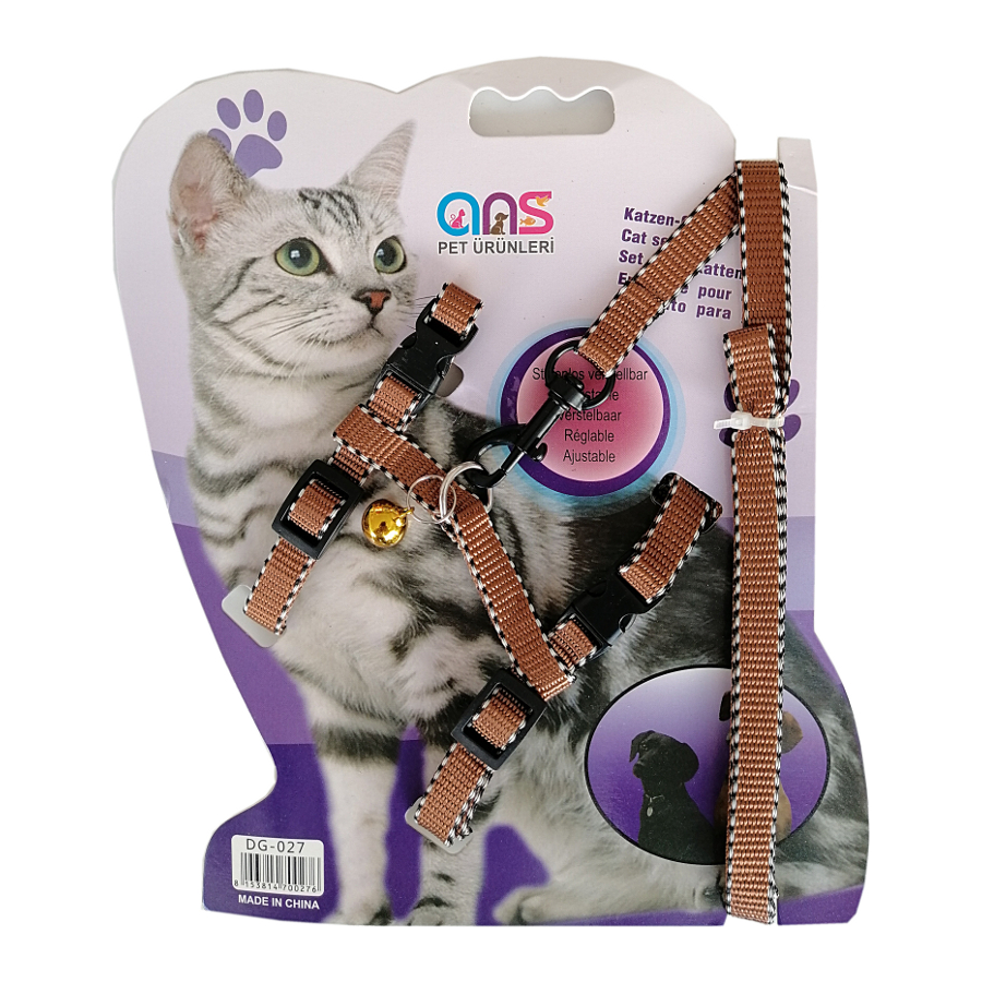 Çizgi İşlemeli Kedi Göğüs Bel Tasması Dokuma Kahverengi 20 * 32 cm