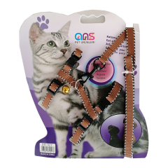 Çizgi İşlemeli Kedi Göğüs Bel Tasması Dokuma Kahverengi 20 * 32 cm