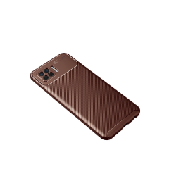 Oppo A73 Kılıf Auto Focus Karbon Kapak - Kahverengi