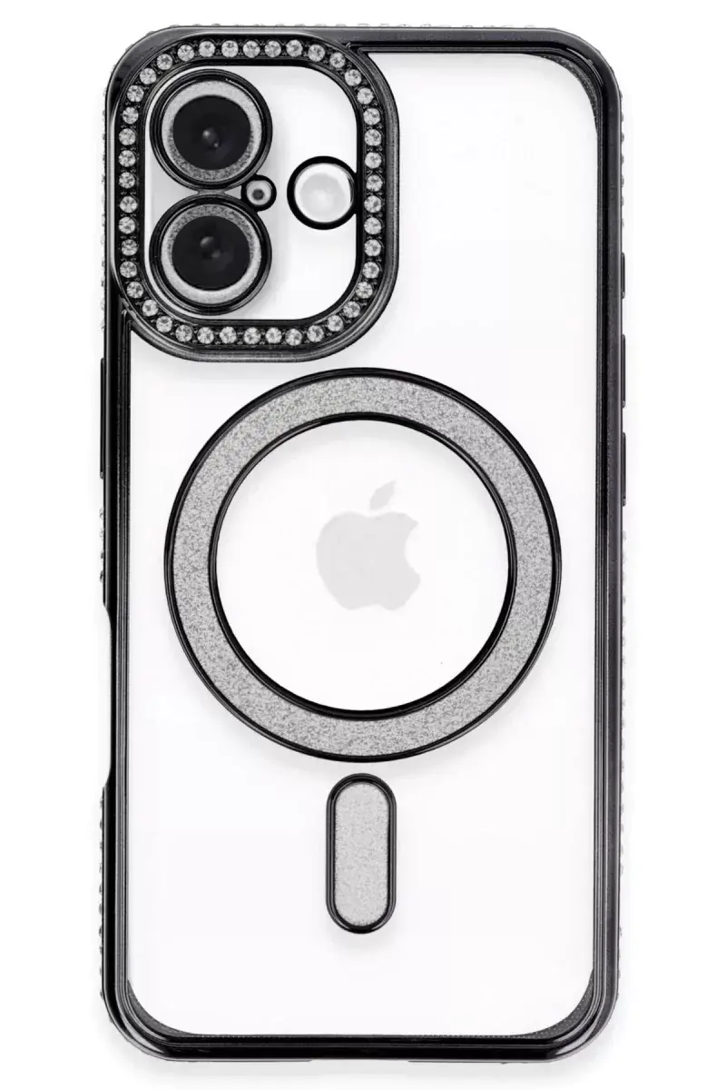 Newface İphone 16 Plus Kılıf Joke Simli Magneticsafe Kılıf - Siyah