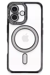 Newface İphone 16 Plus Kılıf Joke Simli Magneticsafe Kılıf - Siyah