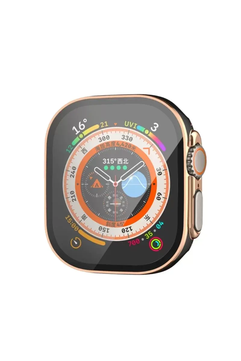 Newface Apple Watch Ultra 49mm Legend Camlı Kasa Ekran Koruyucu - Siyah-gold