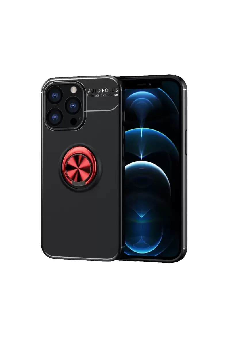 Newface İphone 13 Pro Max Kılıf Range Yüzüklü Silikon - Siyah-kırmızı