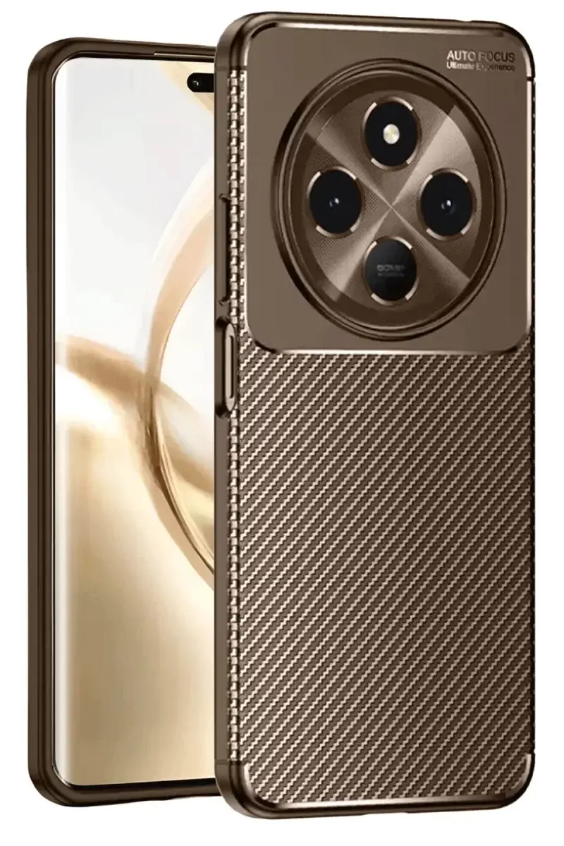 Newface Tecno Spark 30 Kılıf Auto Focus Karbon Kapak - Kahverengi