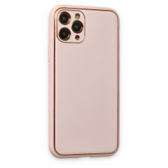 İphone 11 Pro Kılıf Coco Deri Silikon Kapak - Pudra